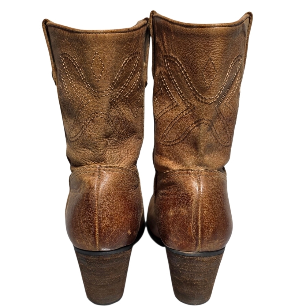 EUC GIANNI BINI BROWN LEATHER WESTERN ANKLE BOOTS SZ 10 - Picture 3 of 10